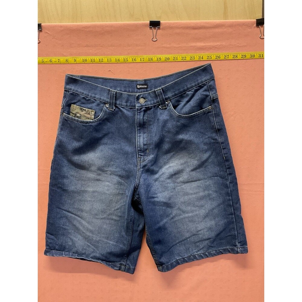 Revolution Denim Shorts Y2k 90s Camo Pockets Blue Baggy Distressed Jeans  Sz 36